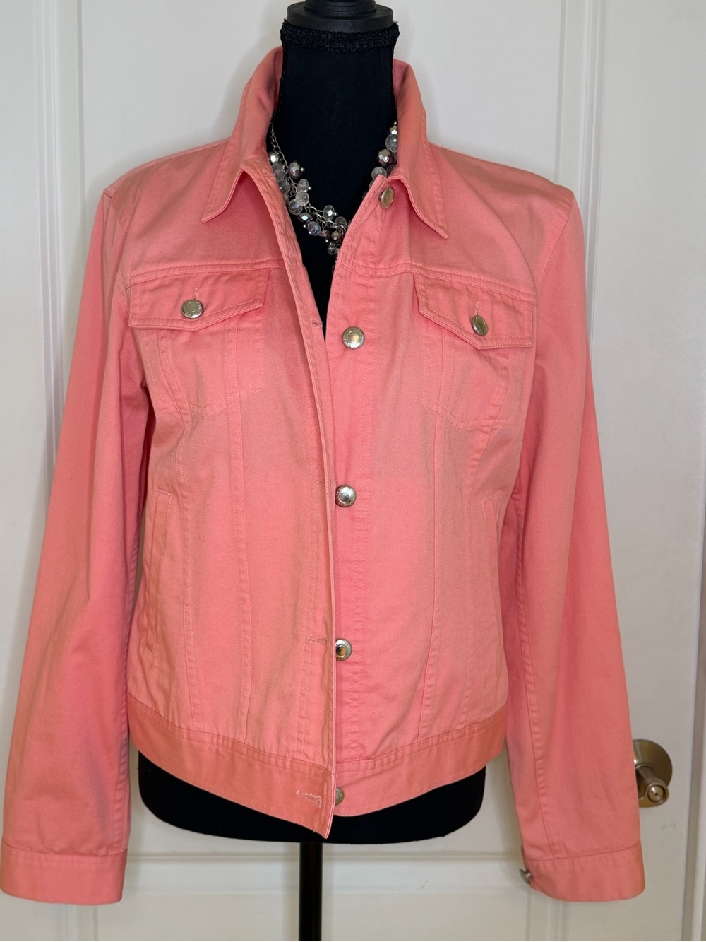 Chaps denim Women’s Coral Pink Button-Front Jacket, size M